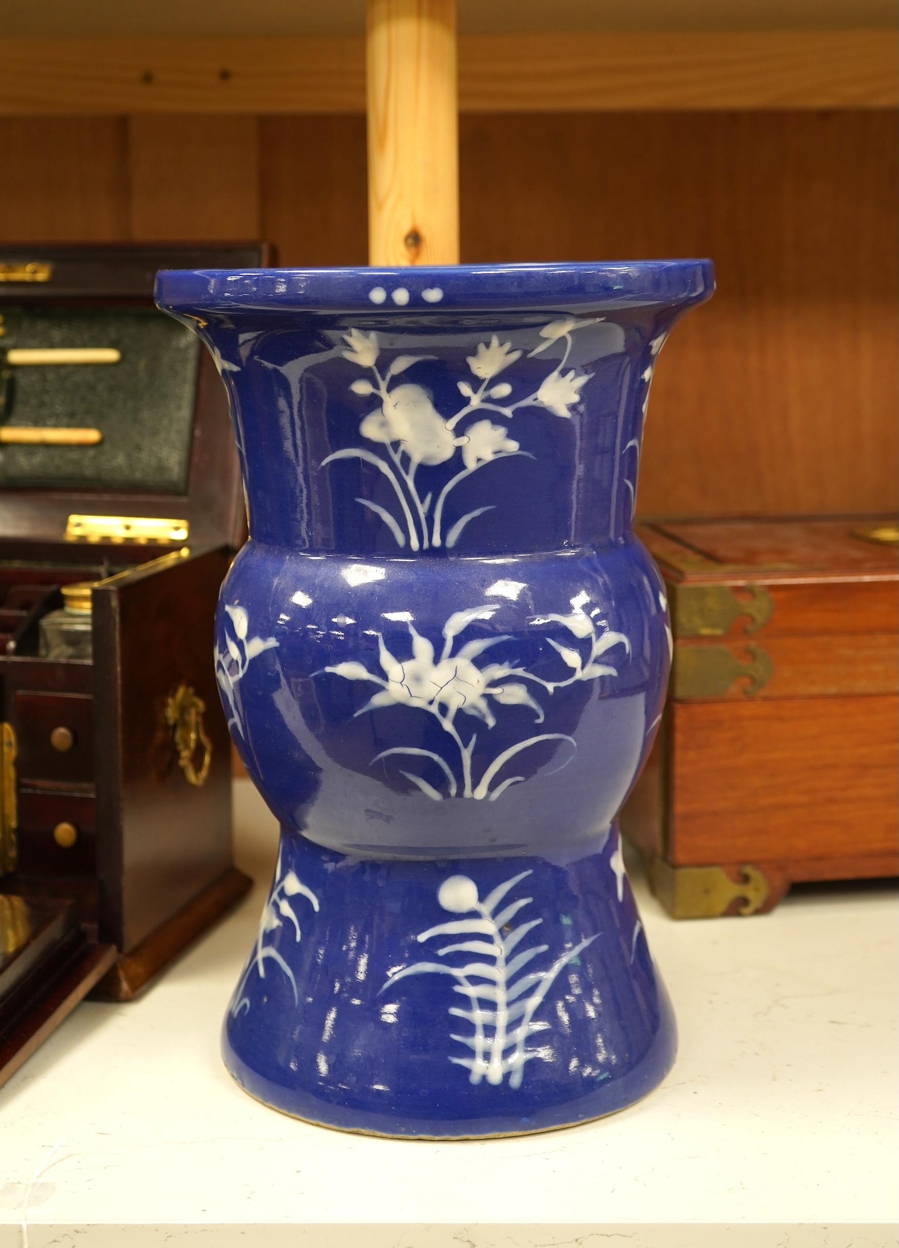A Chinese blue and white Gu vase, 32cm high